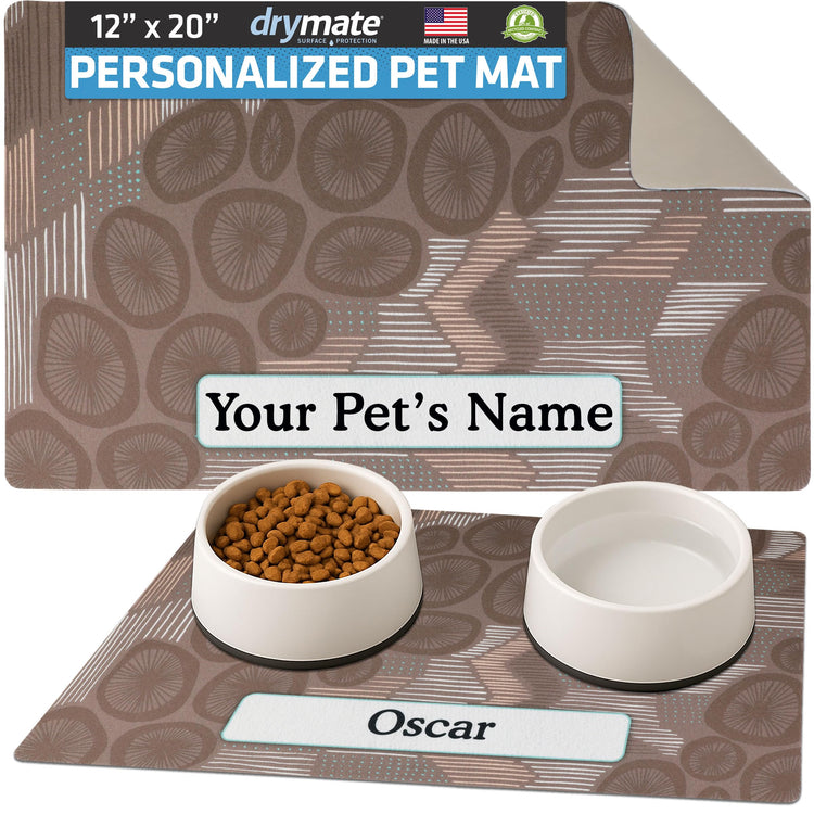 Drymate Personalized Pet Bowl Placemat, Custom Dog & Cat Food Feeding Mat - Absorbent Fabric, Waterproof Backing - Machine Washable/Durable (USA Made) (12" x 20") (Zebra Pink)