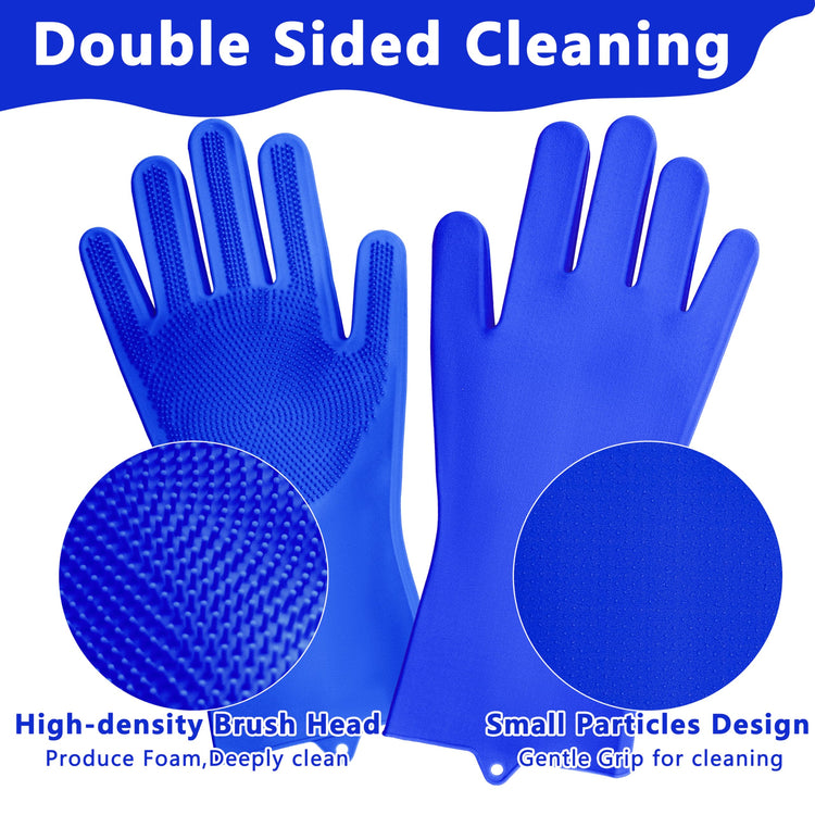 Pet Grooming Gloves—Dog Washing Gloves with High-Density Teeth, Dog Bath Scrubber with Enhanced Five Finger Design, Silicone Gloves for Dogs and Cats Bathing, Massage (Blue)