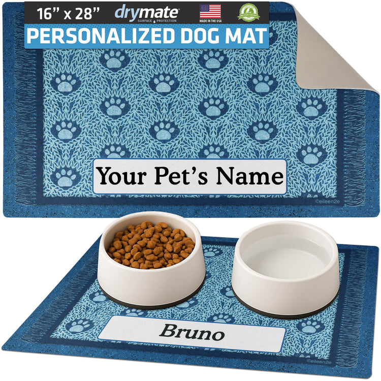 Drymate Personalized Pet Bowl Placemat, Custom Dog & Cat Food Feeding Mat - Absorbent Fabric, Waterproof Backing - Machine Washable/Durable (USA Made) (12" x 20") (Zebra Pink)
