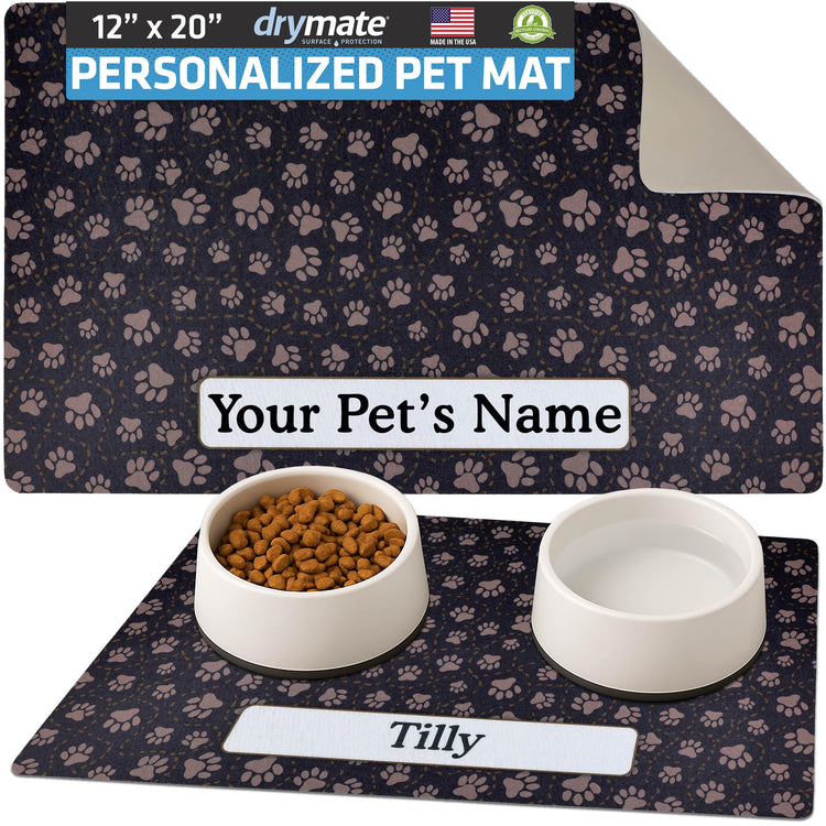 Drymate Personalized Pet Bowl Placemat, Custom Dog & Cat Food Feeding Mat - Absorbent Fabric, Waterproof Backing - Machine Washable/Durable (USA Made) (12" x 20") (Zebra Pink)