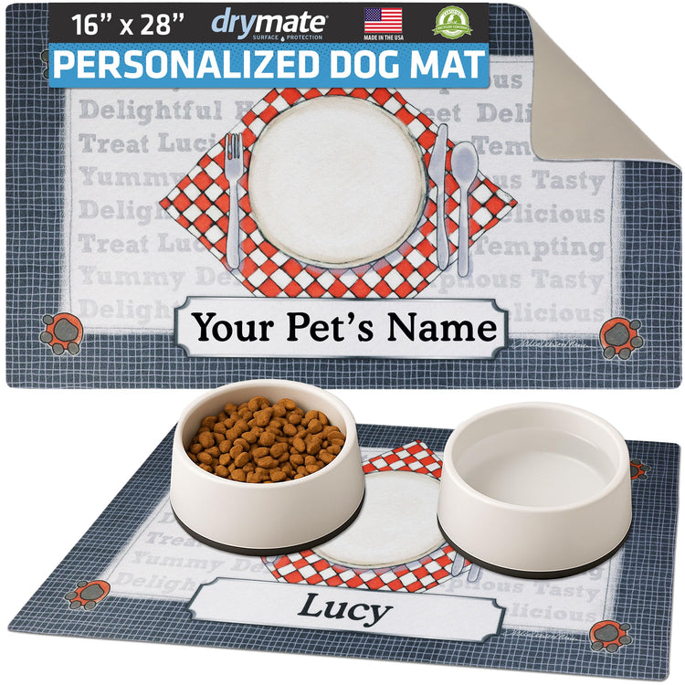 Drymate Personalized Pet Bowl Placemat, Custom Dog & Cat Food Feeding Mat - Absorbent Fabric, Waterproof Backing - Machine Washable/Durable (USA Made) (12" x 20") (Zebra Pink)