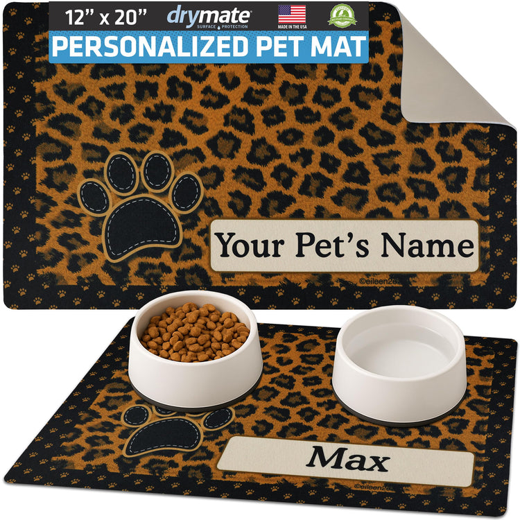 Drymate Personalized Pet Bowl Placemat, Custom Dog & Cat Food Feeding Mat - Absorbent Fabric, Waterproof Backing - Machine Washable/Durable (USA Made) (12" x 20") (Zebra Pink)