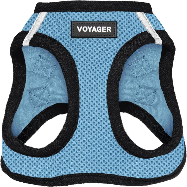 Best Pet Supplies - All Weather Mesh / Plush, Reflective, No Pull Harness for Small, Medium Dogs, Cats - Secure with Hook & Loop Fastener, Buckle, Double D-Rings - Baby Blue/Black Trim, XL