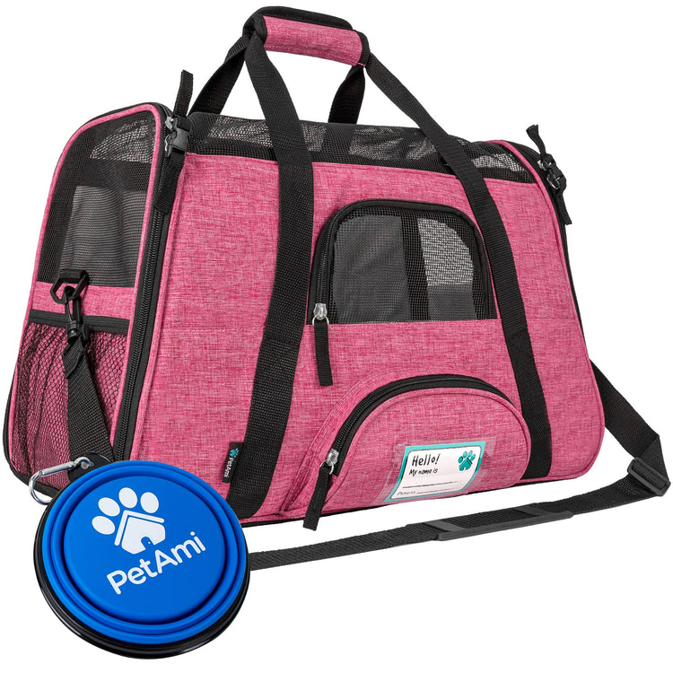 PetAmi Airline Approved Pet Carrier for Cats & Small Dogs, Soft Sided TSA Travel Carrier Bag with Sherpa Bed, Breathable Mesh Ventilation, Collapsible Bowl, Fits Under Seat, Up to 18 lbs, Small Pink