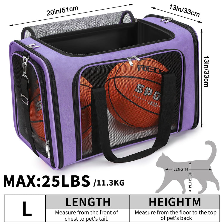 Soft-Sided Cat/Dog/Pet Carrier, Collapsible Pets Travel Carriers for Big Cats/Small Dogs with Shoulder Strap & Removable Mat, Mesh Puppy Carry Bag, Up to 16 Lbs, TSA Airline Approved(Black)