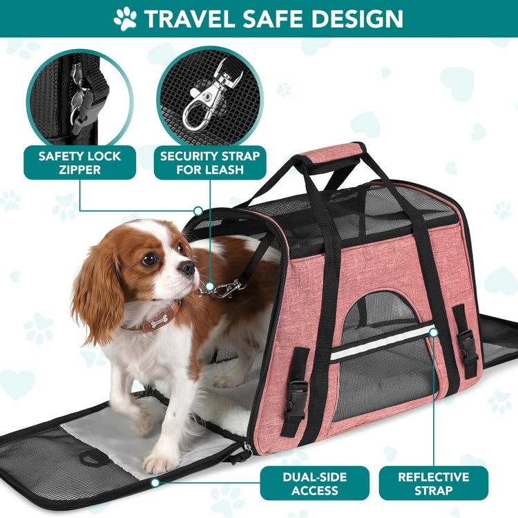 PetAmi Airline Approved Pet Carrier for Cats & Small Dogs, Soft Sided TSA Travel Carrier Bag with Sherpa Bed, Breathable Mesh Ventilation, Collapsible Bowl, Fits Under Seat, Up to 18 lbs, Small Pink