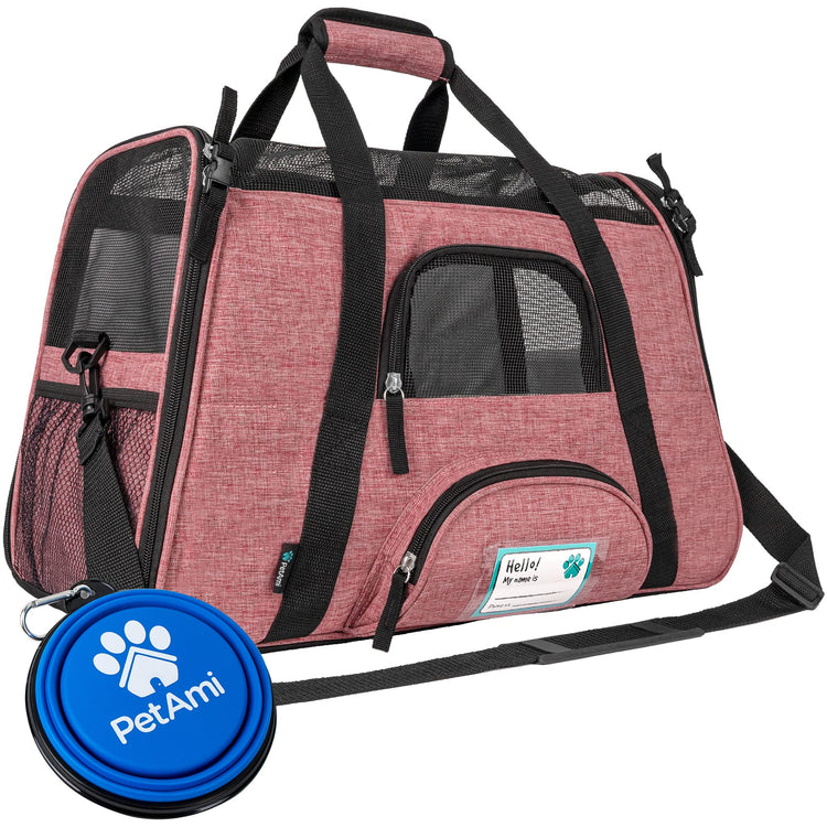 PetAmi Airline Approved Pet Carrier for Cats & Small Dogs, Soft Sided TSA Travel Carrier Bag with Sherpa Bed, Breathable Mesh Ventilation, Collapsible Bowl, Fits Under Seat, Up to 18 lbs, Small Pink