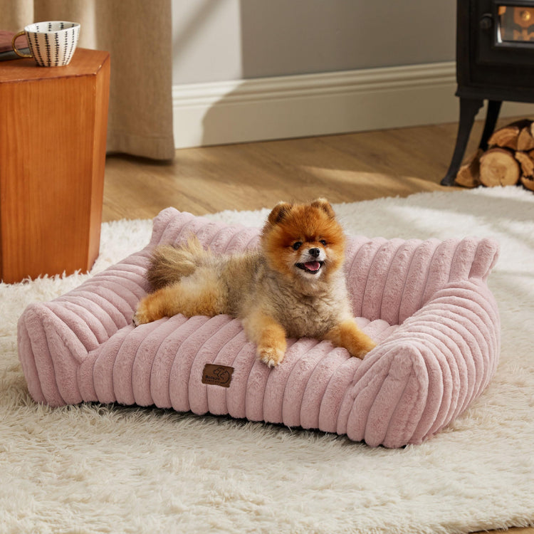Bedsure ComfyFleece™ Cute Cat Couch for Pets - As Seen on TV on Good Day New York, Fluffy Cats beds for Indoor Cats with Removable Washable Cover, Supportive Pet Sofa, 24inch, Cream