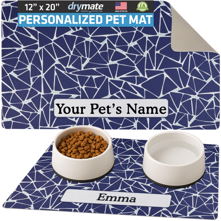 Drymate Personalized Pet Bowl Placemat, Custom Dog & Cat Food Feeding Mat - Absorbent Fabric, Waterproof Backing - Machine Washable/Durable (USA Made) (12" x 20") (Zebra Pink)