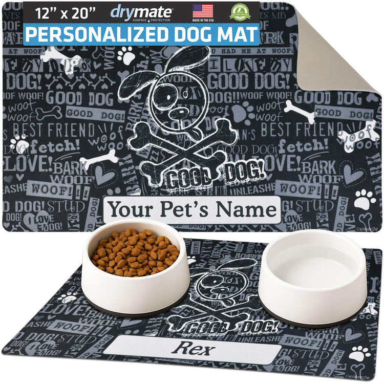 Drymate Personalized Pet Bowl Placemat, Custom Dog & Cat Food Feeding Mat - Absorbent Fabric, Waterproof Backing - Machine Washable/Durable (USA Made) (12" x 20") (Zebra Pink)