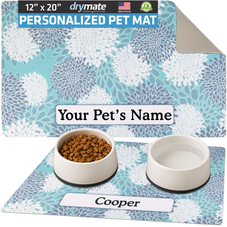 Drymate Personalized Pet Bowl Placemat, Custom Dog & Cat Food Feeding Mat - Absorbent Fabric, Waterproof Backing - Machine Washable/Durable (USA Made) (12" x 20") (Zebra Pink)