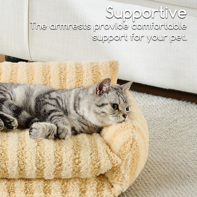 Hollypet Cat Bed Fluffy Plush Multifunctional Double-Layer Machine Washable Soft Warming Kitty Pet Couch Orthopedic Nest Beds for Small Cats Kitten and Dogs up to 13lbs, Khaki(25x20x13 inch)
