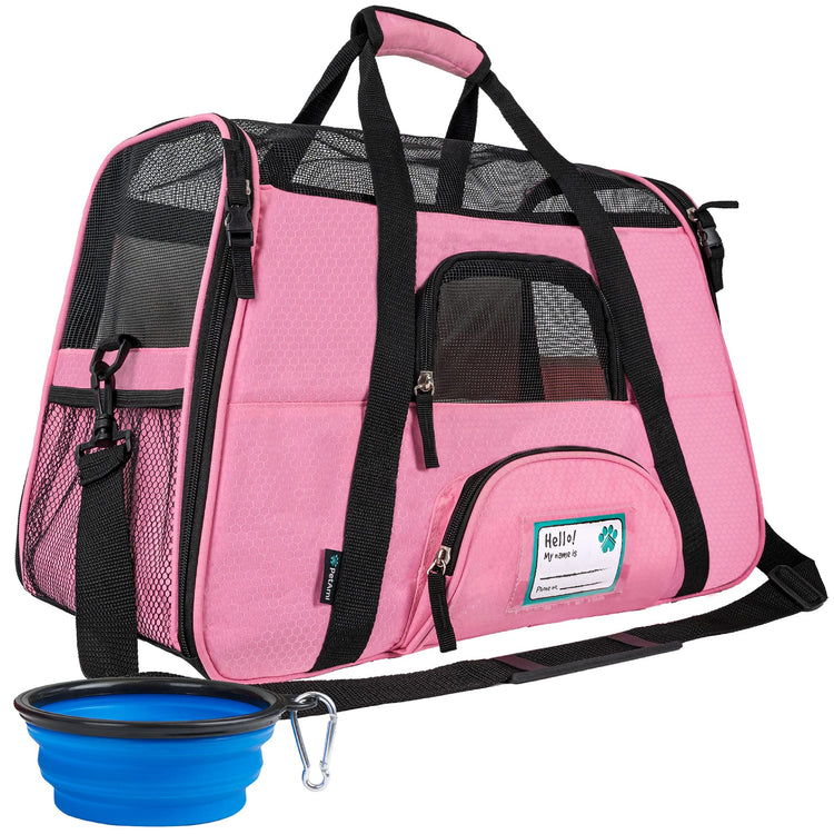 PetAmi Airline Approved Pet Carrier for Cats & Small Dogs, Soft Sided TSA Travel Carrier Bag with Sherpa Bed, Breathable Mesh Ventilation, Collapsible Bowl, Fits Under Seat, Up to 18 lbs, Small Pink