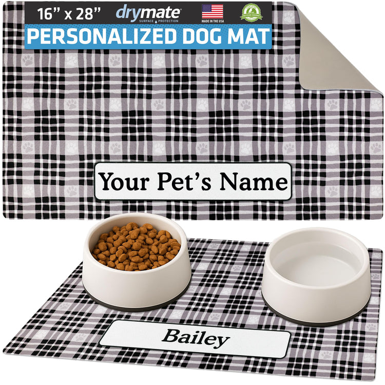 Drymate Personalized Pet Bowl Placemat, Custom Dog & Cat Food Feeding Mat - Absorbent Fabric, Waterproof Backing - Machine Washable/Durable (USA Made) (12" x 20") (Zebra Pink)