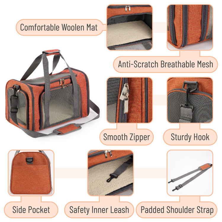 Mr. Pen- Pet Carrier, 17.5" x 11.2" x 11.5", Medium Size, Gray, Portable Travel Carrier for Small Pets, Cats & Small Dogs, Breathable Mesh, Safety Inner Leash, Side Pocket & Padded Shoulder Strap