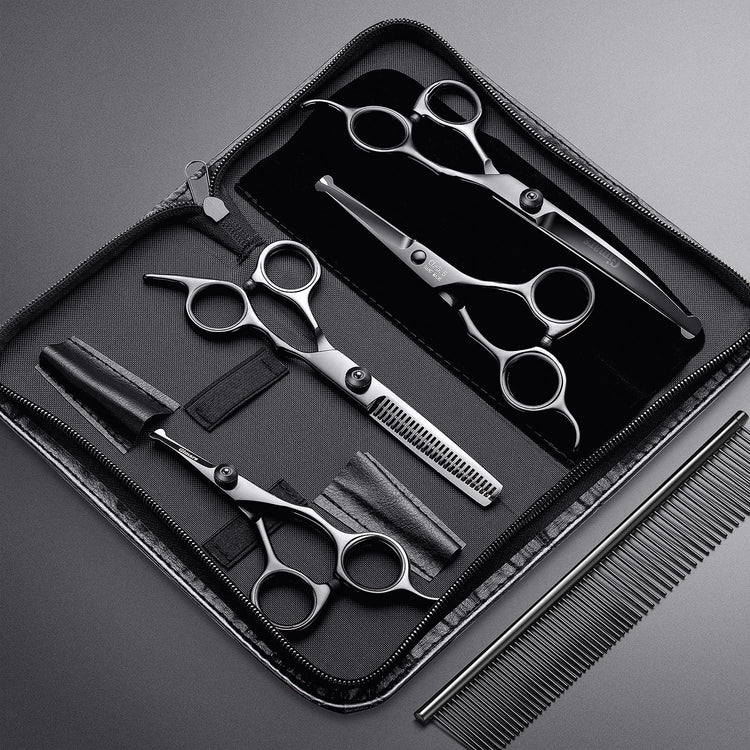 Gimars Titanium Coated Professional 6 in 1 4CR Stainless Steel Dog Grooming Scissors with Safety Round Tip, Heavy Duty Pet Grooming Scissor for Dogs, Cats and Other Animals