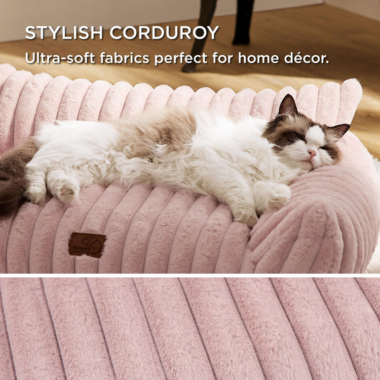 Bedsure ComfyFleece™ Cute Cat Couch for Pets - As Seen on TV on Good Day New York, Fluffy Cats beds for Indoor Cats with Removable Washable Cover, Supportive Pet Sofa, 24inch, Cream