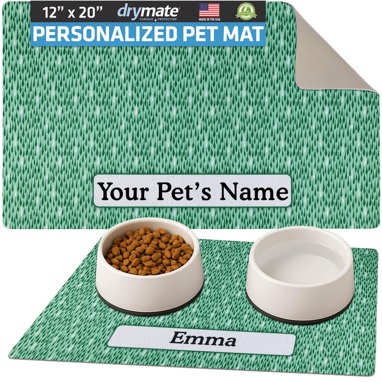 Drymate Personalized Pet Bowl Placemat, Custom Dog & Cat Food Feeding Mat - Absorbent Fabric, Waterproof Backing - Machine Washable/Durable (USA Made) (12" x 20") (Zebra Pink)
