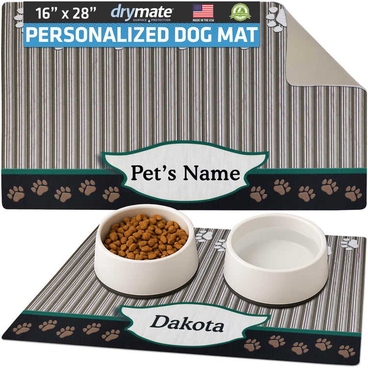 Drymate Personalized Pet Bowl Placemat, Custom Dog & Cat Food Feeding Mat - Absorbent Fabric, Waterproof Backing - Machine Washable/Durable (USA Made) (12" x 20") (Zebra Pink)