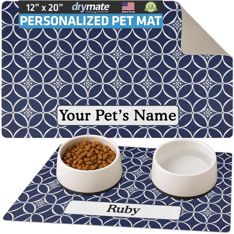 Drymate Personalized Pet Bowl Placemat, Custom Dog & Cat Food Feeding Mat - Absorbent Fabric, Waterproof Backing - Machine Washable/Durable (USA Made) (12" x 20") (Zebra Pink)