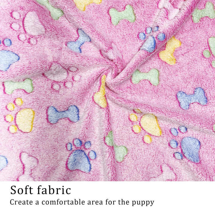 1 Pack 3 Blankets Super Soft Fluffy Premium Fleece Pet Blanket Flannel Paw Printed Throw for Dog Puppy Cat (Small 23x16'', Brown, Pink, White)