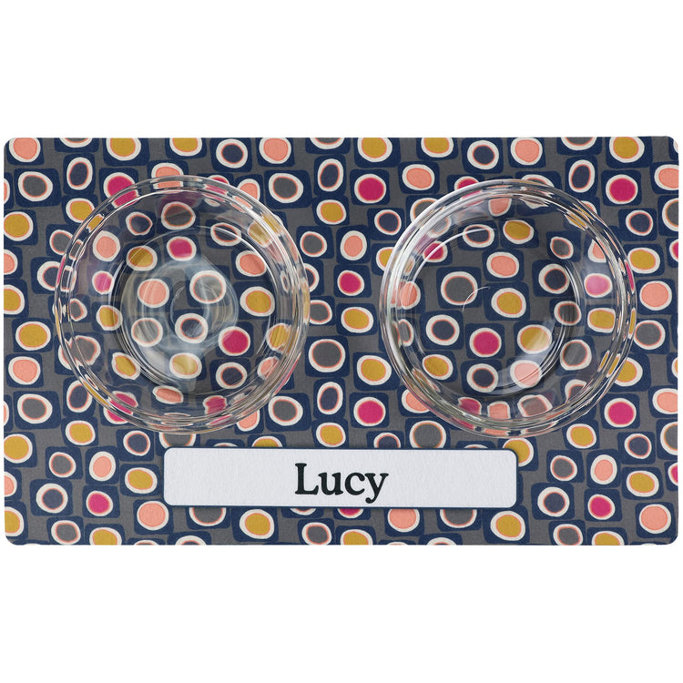 Drymate Personalized Pet Bowl Placemat, Custom Dog & Cat Food Feeding Mat - Absorbent Fabric, Waterproof Backing - Machine Washable/Durable (USA Made) (12" x 20") (Zebra Pink)