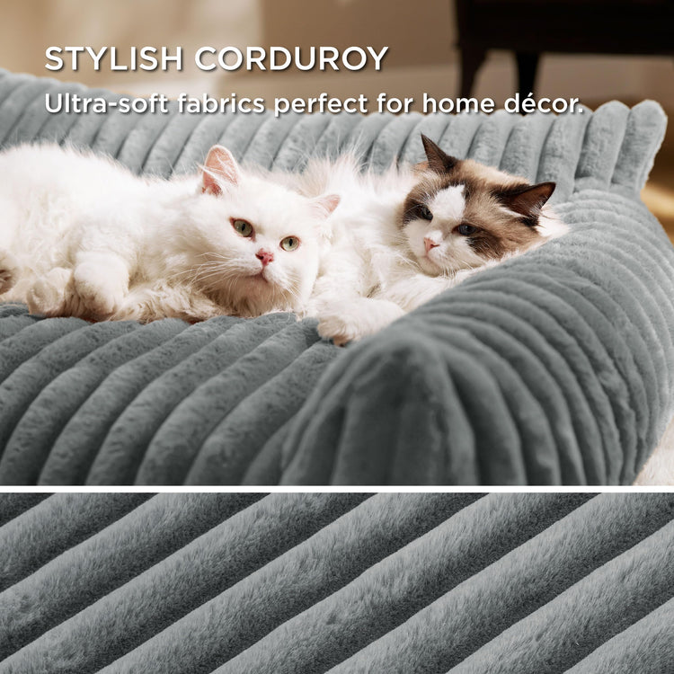 Bedsure ComfyFleece™ Cute Cat Couch for Pets - As Seen on TV on Good Day New York, Fluffy Cats beds for Indoor Cats with Removable Washable Cover, Supportive Pet Sofa, 24inch, Cream