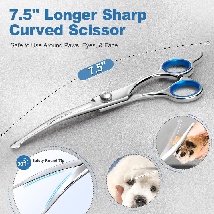 Gimars Titanium Coated Professional 6 in 1 4CR Stainless Steel Dog Grooming Scissors with Safety Round Tip, Heavy Duty Pet Grooming Scissor for Dogs, Cats and Other Animals