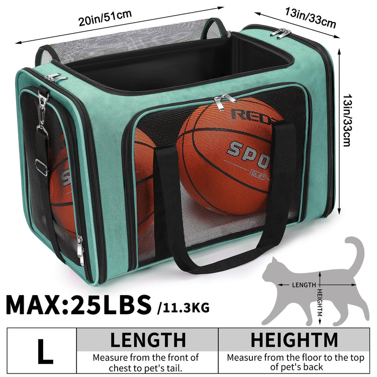 Soft-Sided Cat/Dog/Pet Carrier, Collapsible Pets Travel Carriers for Big Cats/Small Dogs with Shoulder Strap & Removable Mat, Mesh Puppy Carry Bag, Up to 16 Lbs, TSA Airline Approved(Black)