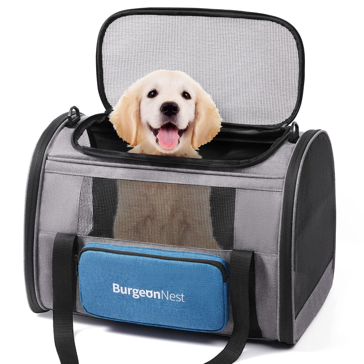 BurgeonNest Cat Carrier for Large Cats 20 lbs, Soft-Sided Pet Carrier for Small Dogs Medium Puppy Under 25 lbs, Puppy Travel Bag with Big Storage Bag, 4 Ventilated Windows, 3 Doors