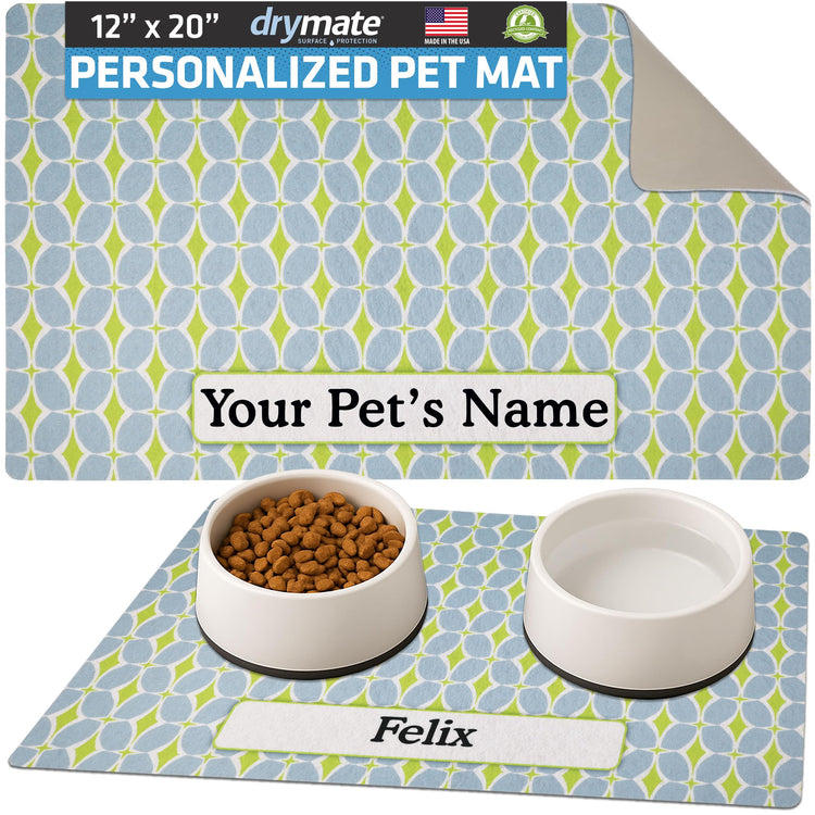 Drymate Personalized Pet Bowl Placemat, Custom Dog & Cat Food Feeding Mat - Absorbent Fabric, Waterproof Backing - Machine Washable/Durable (USA Made) (12" x 20") (Zebra Pink)