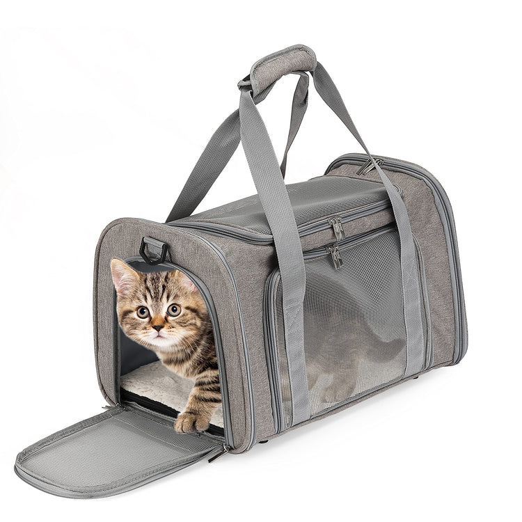Mr. Pen- Pet Carrier, 17.5" x 11.2" x 11.5", Medium Size, Gray, Portable Travel Carrier for Small Pets, Cats & Small Dogs, Breathable Mesh, Safety Inner Leash, Side Pocket & Padded Shoulder Strap