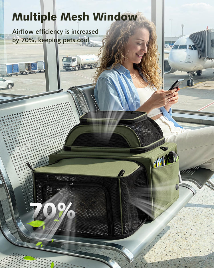 Pecute Expandable Pet Carrier Airline Approved Dog Cat Carrier, Breathable Soft-Sided with Locking Zippers, Pet Travel Bag for Small Dog Cat Anti-Scratch Mesh Leakproof Pee Pad (Dark Gray)