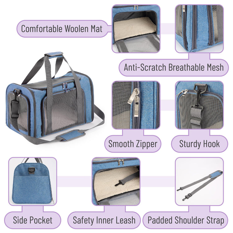 Mr. Pen- Pet Carrier, 17.5" x 11.2" x 11.5", Medium Size, Gray, Portable Travel Carrier for Small Pets, Cats & Small Dogs, Breathable Mesh, Safety Inner Leash, Side Pocket & Padded Shoulder Strap