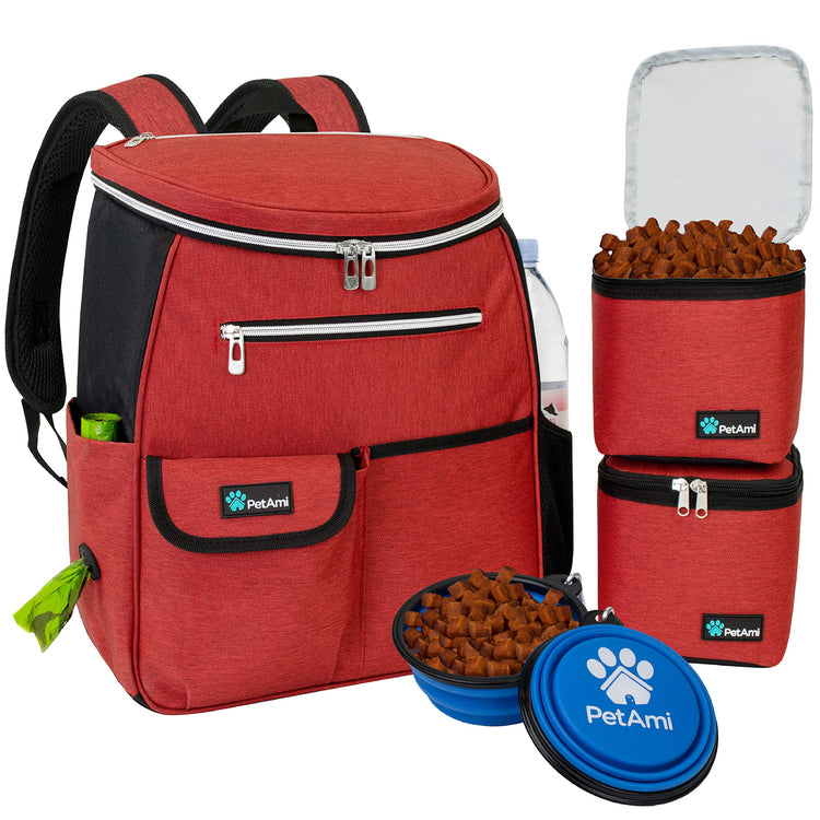 PetAmi Dog Travel Bag Backpack, Airline Approved Dog Bags for Traveling, Puppy Diaper Bag Supplies, Pet Camping Essentials Hiking Accessories Dog Mom Gift, Food Container, Collapsible Bowls, Gray