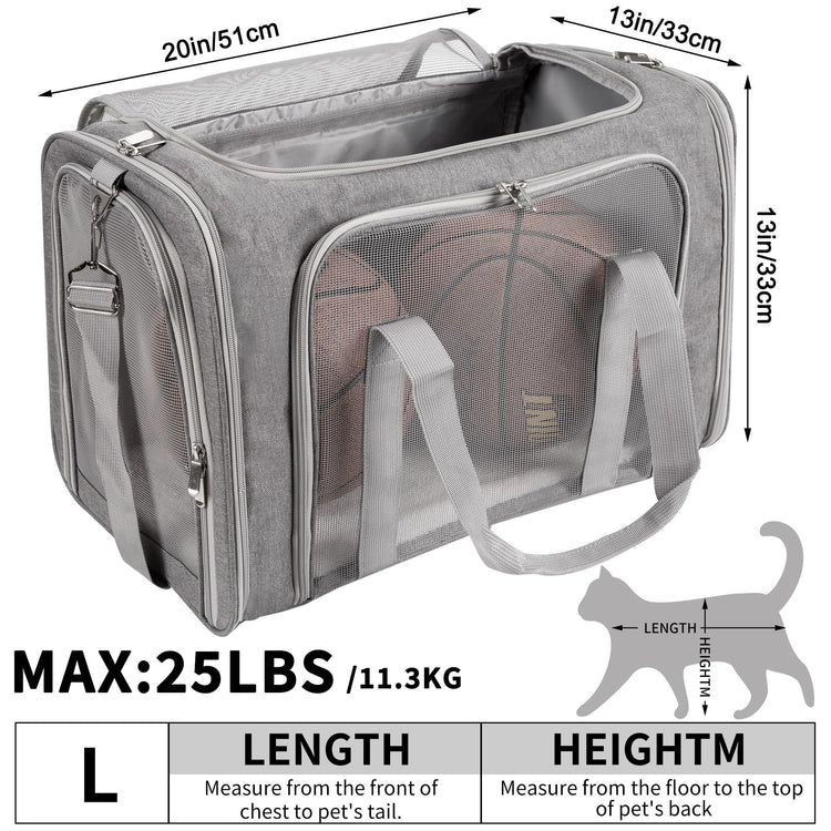Soft-Sided Cat/Dog/Pet Carrier, Collapsible Pets Travel Carriers for Big Cats/Small Dogs with Shoulder Strap & Removable Mat, Mesh Puppy Carry Bag, Up to 16 Lbs, TSA Airline Approved(Black)