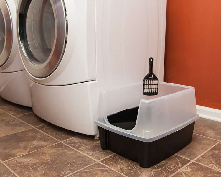 IRIS USA Cat Litter Box Large Open Top with High Sided Walls Tall Scatter Shield Scoop Included Easy Clean Plastic Pan Stain Resistant for Big Cats Kittens Indoor Multi-Cat Households