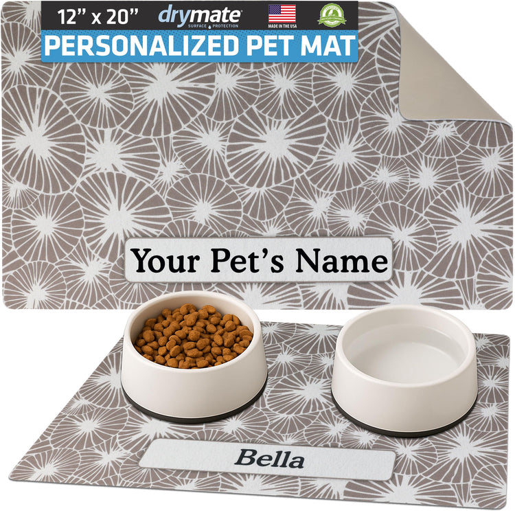 Drymate Personalized Pet Bowl Placemat, Custom Dog & Cat Food Feeding Mat - Absorbent Fabric, Waterproof Backing - Machine Washable/Durable (USA Made) (12" x 20") (Zebra Pink)