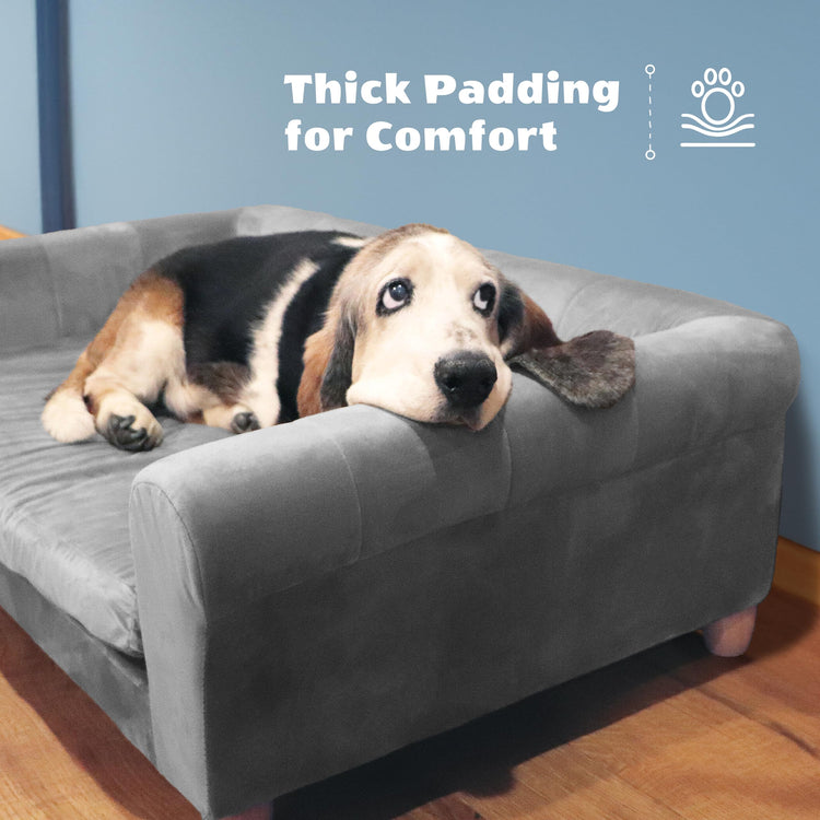CRITTER SITTERS 33” Faux Suede Ped Bed in Brown, Durable Washable Sofa Couch for Small & Medium Cats & Dogs, Must Have Accessory for Yorkies, Shih Tzus & Frenchies, Kitten & Puppy Essential Furniture