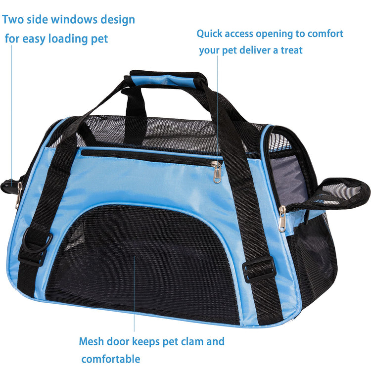 MuchL Pet Carrier Soft-Sided Carriers for Cat Carriers Dog Carrier for Small Medium Cats Dogs Puppies Pet Carrier Airline Approved Cat Dog Pet Travel Carrier (Small, Blue)