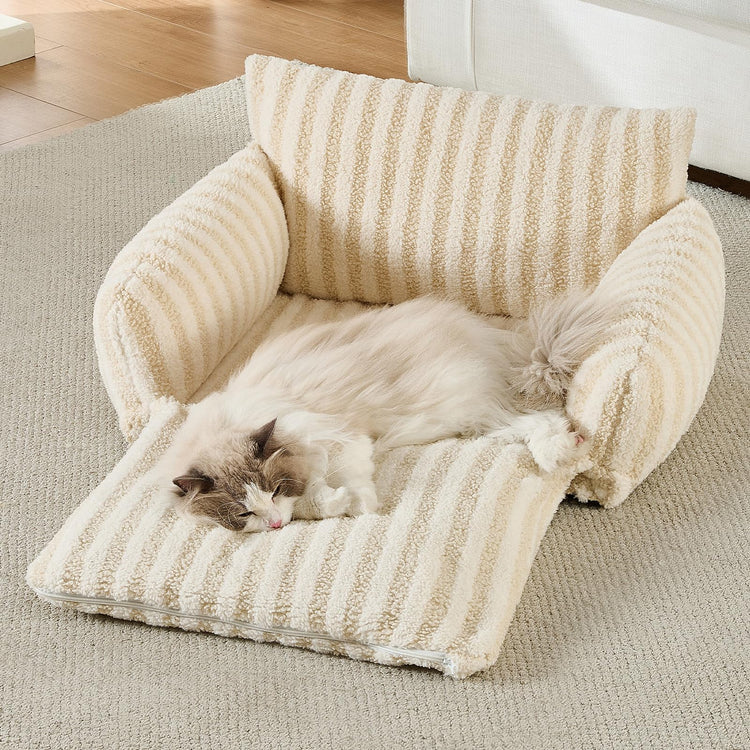 Hollypet Cat Bed Fluffy Plush Multifunctional Double-Layer Machine Washable Soft Warming Kitty Pet Couch Orthopedic Nest Beds for Small Cats Kitten and Dogs up to 13lbs, Khaki(25x20x13 inch)