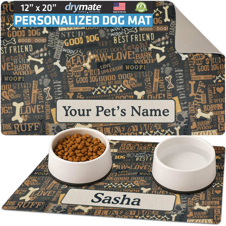 Drymate Personalized Pet Bowl Placemat, Custom Dog & Cat Food Feeding Mat - Absorbent Fabric, Waterproof Backing - Machine Washable/Durable (USA Made) (12" x 20") (Zebra Pink)