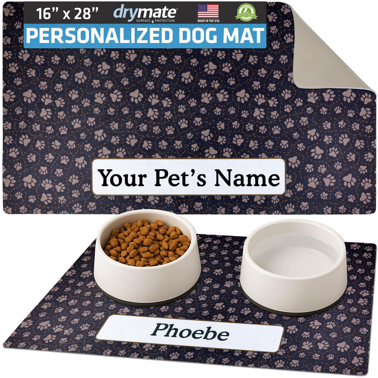 Drymate Personalized Pet Bowl Placemat, Custom Dog & Cat Food Feeding Mat - Absorbent Fabric, Waterproof Backing - Machine Washable/Durable (USA Made) (12" x 20") (Zebra Pink)
