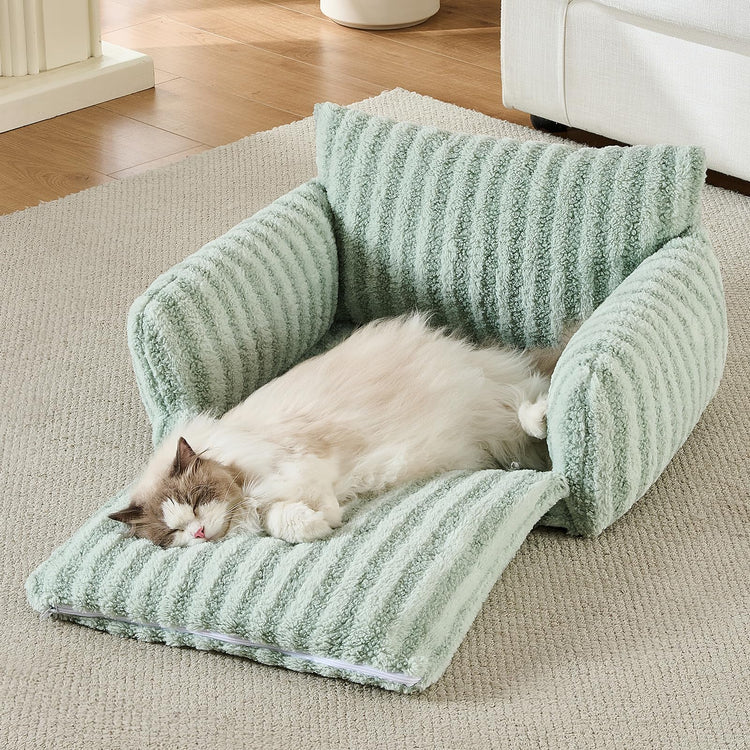 Hollypet Cat Bed Fluffy Plush Multifunctional Double-Layer Machine Washable Soft Warming Kitty Pet Couch Orthopedic Nest Beds for Small Cats Kitten and Dogs up to 13lbs, Khaki(25x20x13 inch)