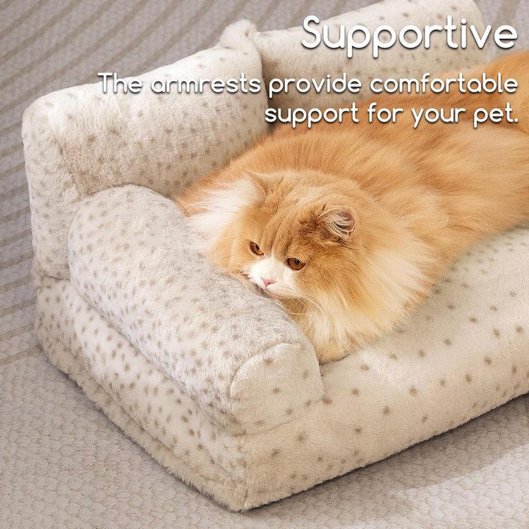 Hollypet Fluffy Dog Cat Bed Pet Couch Beds Plush Soft Warming Machine Washable Puppy Bed with Non-Slip Bottom for Cats and Small Medium Dogs up to 25 lbs, Gray, 24" L x 18" W x 10" Th