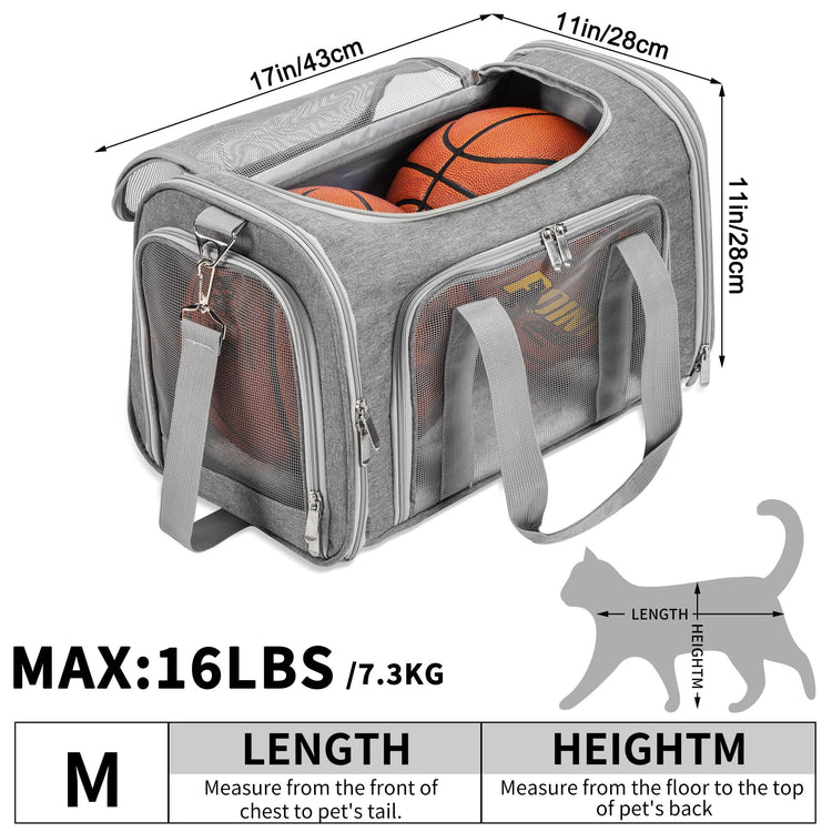 Soft-Sided Cat/Dog/Pet Carrier, Collapsible Pets Travel Carriers for Big Cats/Small Dogs with Shoulder Strap & Removable Mat, Mesh Puppy Carry Bag, Up to 16 Lbs, TSA Airline Approved(Black)