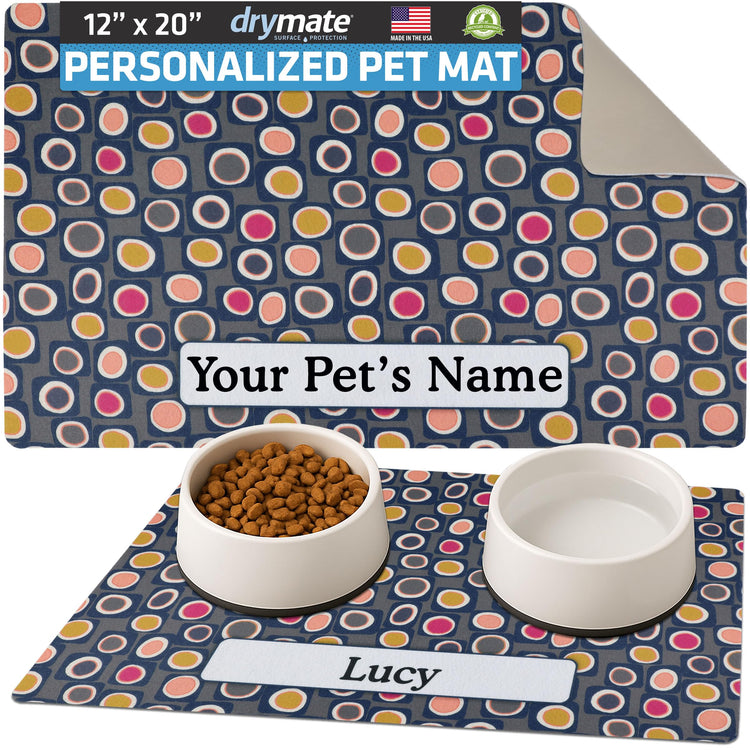 Drymate Personalized Pet Bowl Placemat, Custom Dog & Cat Food Feeding Mat - Absorbent Fabric, Waterproof Backing - Machine Washable/Durable (USA Made) (12" x 20") (Zebra Pink)