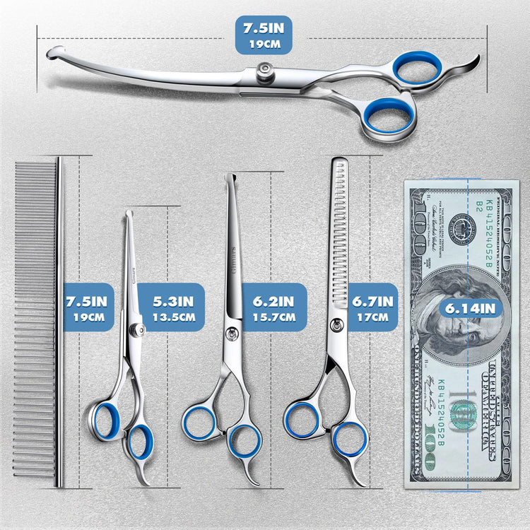 Gimars Titanium Coated Professional 6 in 1 4CR Stainless Steel Dog Grooming Scissors with Safety Round Tip, Heavy Duty Pet Grooming Scissor for Dogs, Cats and Other Animals