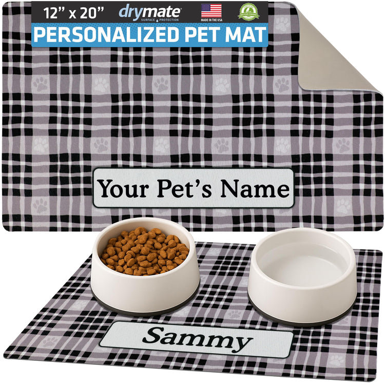 Drymate Personalized Pet Bowl Placemat, Custom Dog & Cat Food Feeding Mat - Absorbent Fabric, Waterproof Backing - Machine Washable/Durable (USA Made) (12" x 20") (Zebra Pink)