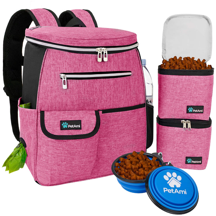 PetAmi Dog Travel Bag Backpack, Airline Approved Dog Bags for Traveling, Puppy Diaper Bag Supplies, Pet Camping Essentials Hiking Accessories Dog Mom Gift, Food Container, Collapsible Bowls, Gray